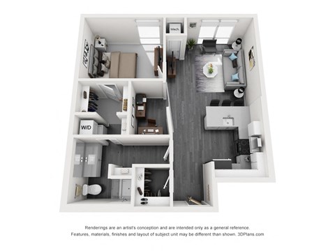 Floor plan for 1 bed, 1 bath, 781 sqft